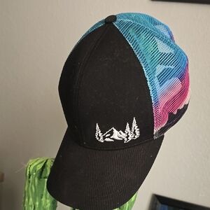 Grace Folly Black Pink And Blue Mountain Design Mesh Trucker Hat OSFA